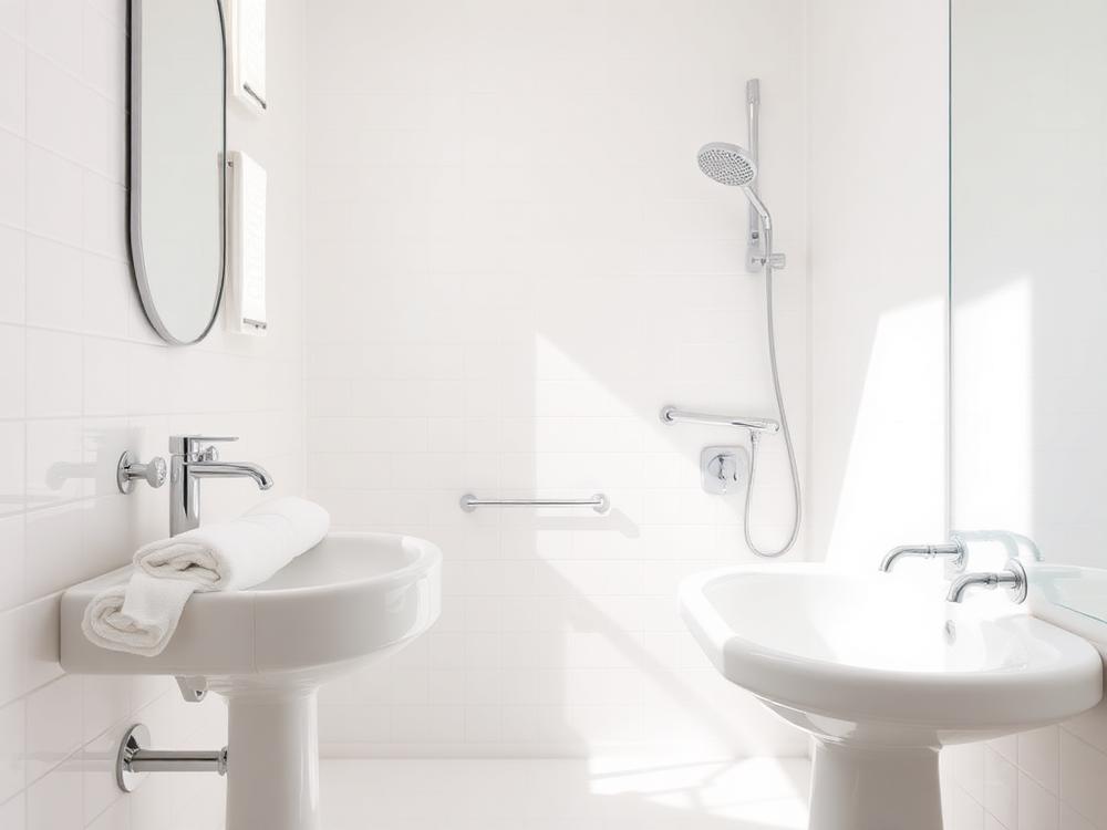 Bathroom sink, mirror and fixtures after a move-out cleaning