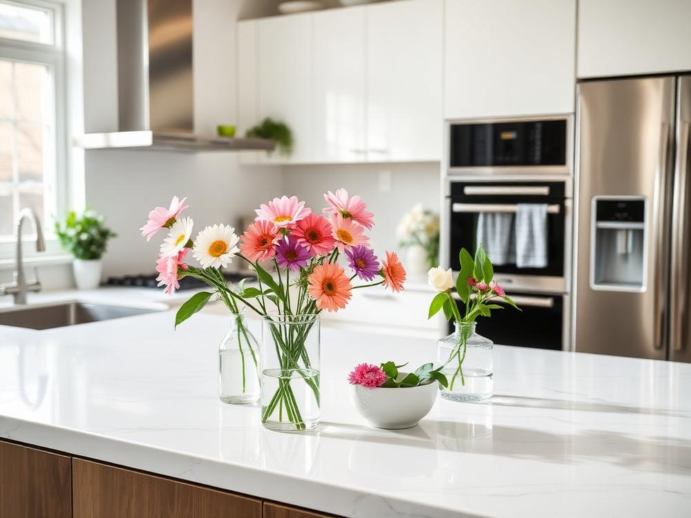 Clean kitchen countertop and stovetop after a deep cleaning